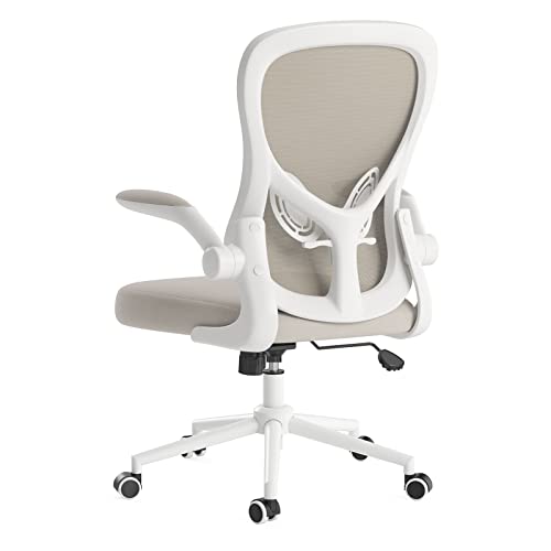 Hbada - Silla de escritorio ergonómica, silla de oficina con reposabrazos abatibles y soporte lumbar, altura ajustable