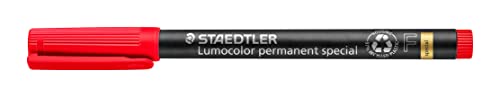 STAEDTLER Lumocolor, Rotuladores permanentes de punta fina. Pack de 10 marcadores, Negro/Rojo (319 F-2 VE)
