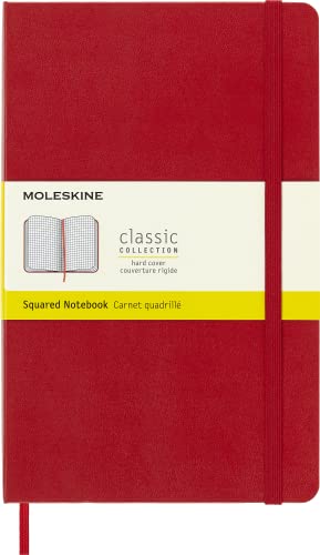 Moleskine - Cuaderno Clásico con Hojas Cuadriculadas, Tapa Dura y Cierre Elástico, Color Rojo Escarlata, Tamaño Grande 13 x 21 cm, 240 Hojas