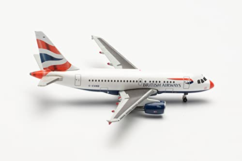 Herpa Airbus A318 British Airways - Flying Start, Escala 1:500, Modelo de avión para coleccionistas, decoración en Miniatura, avión sin Soporte de Metal