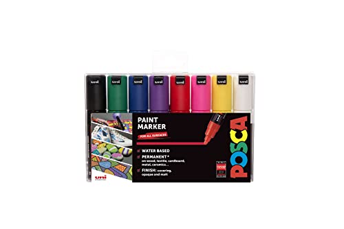 Posca MOP'R PCM-22 - Marcadores permanentes de pintura a base de agua, punta redonda de 3 mm a 19 mm, para arte y manualidades, uso en superficies múltiples en madera, metal, papel, lona, cartón,