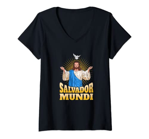 Mujer JESUS CHRIST SALVADOR MUNDI. JESÚS SALVA. Jo amo Jesucristo! Camiseta Cuello V