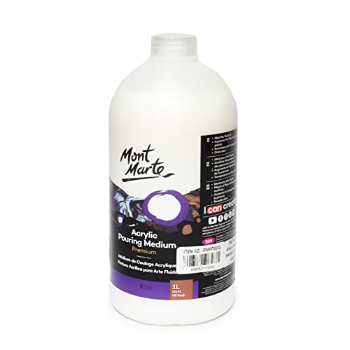 Mont Marte Pouring Medium – 1 litro – Ideal para el Vertido de Acrílico – Perfecto para las Pinturas Acrilicas y la Técnica de Pouring – Para Brillo, Profundidad de Color y mejor Resplandor