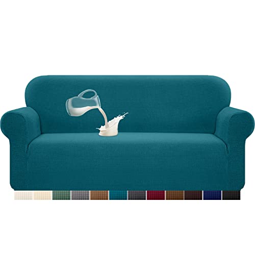 Granbest Funda de sofá elástica en Jacquard de Spandex con Espuma Antideslizante [1 Pieza] 3 plazas Azul Verdoso