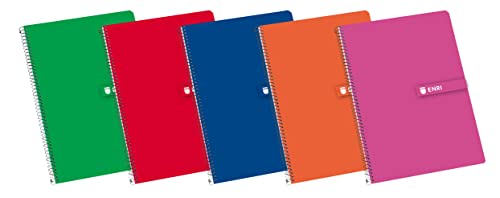 Enri, Cuadernos A4 (Folio), Tapa Dura, 80 Hojas, Doble Pauta 3mm. Pack 5 Libretas, Colores Aleatorios
