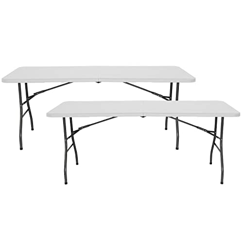 Orion91 Pack 2 Mesas Plegables Portátiles Rectangular Blancas 240 cm Mesa Multiusos: Camping, Eventos en Espacios Exteriores o Interiores | Mesa Resina Patas Acero | 6-8 Personas y Carga de 150kg