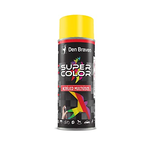 Den Braven, Pintura Acrílica en Spray Multiusos de Uso Profesional y Doméstico, Para interiores y exteriores, Secado rápido y Acabado Brillante, Supercolor, Amarillo Cadmio RAL 1021, Bote 400 ml