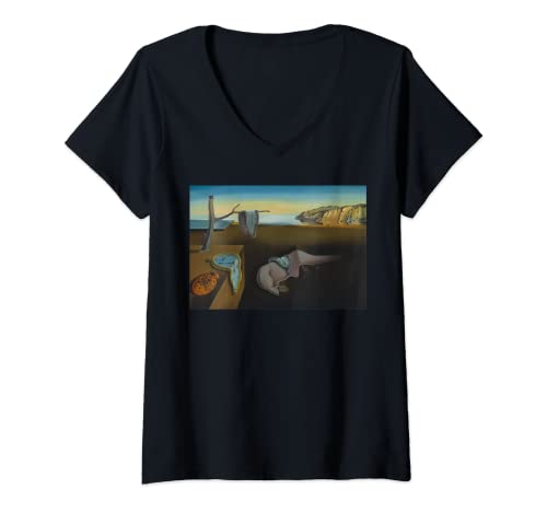 Mujer La persistencia de la memoria famosa pintura de Dali Camiseta Cuello V