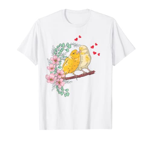 Canario para mujer, diseño de canarios amarillos con corazones Camiseta