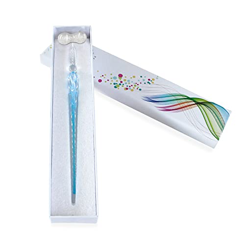 Pluma De Cristal, Pluma De Firma De Vidrio A Mano Presente de negocios con a Pen Holder Dise?o elegante de la vendimia, Paquete de regalos(Azul profundo)