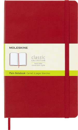 Moleskine 944378 Cuaderno Clásico con Páginas Lisas, Tapa Dura y Goma Elástica, Tamaño Grande (13 x 21 cm), Rojo Escarlata