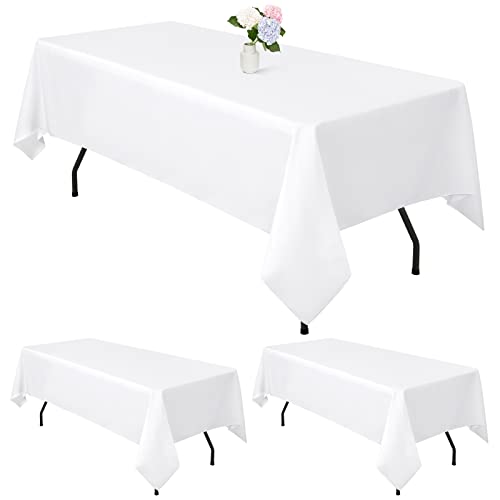 YMHPRIDE 3 Paquetes de manteles de poliéster Blanco de 152 x 259 cm, Ropa de Mesa Rectangular, Lavable, Bodas, Fiestas de cumpleaños, Eventos, Banquetes, mesas de Cena, Decorar