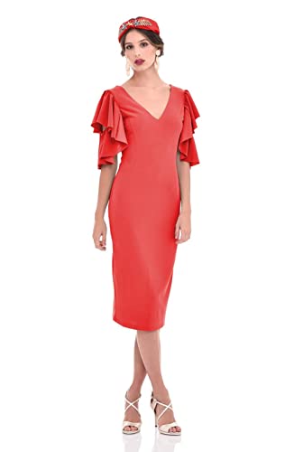 TONALA | Vestido Red Corto Rojo Mujer Fiesta Elegante Primavera Verano Invitada Boda Comunión Coctel (Rojo, XL)