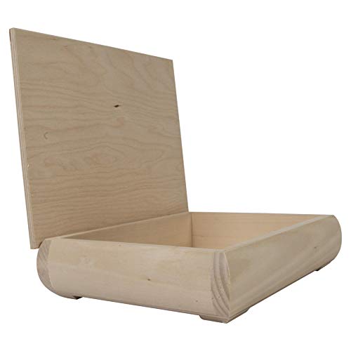 WooDeeDoo - Caja de recuerdos de madera cruda sin terminar, 24,5 x 19,5 x 7 cm, diseño clásico vintage con manivela de madera de ovoide con memoria, caja de regalo decorativa