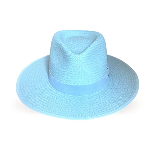 RACEU HATS Sombrero Paja Florida - Estilo Fedora - Sombreros de Playa de Ala Ancha - Sombrero Mujer Hombre Unisex (M, Baby Blue)
