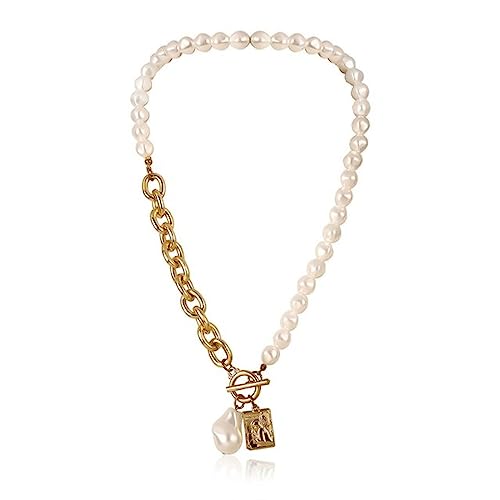 WEITING Collar de oro para mujer, estilo hip hop, cadena de serpiente de cobre, estilo barroco, perla barroca, colgante cuadrado