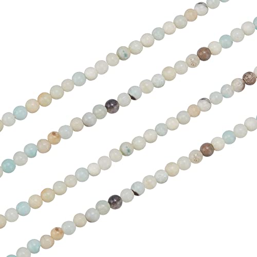 NBEADS 2 hebras de 170pcs Cuentas de Amazonita de Flores Naturales, 4mm Cuentas Sueltas Redondas con Cuentas de Piedras Preciosas facetadas para Bricolaje, Pulseras, Collares