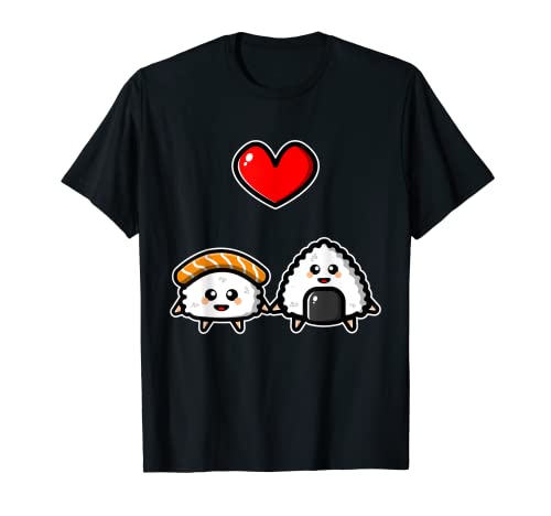 Onigiri Corazón Lindo Kawaii Dibujos Animados Sushi Arte Japonés Arroz Camiseta