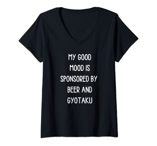 Mujer Divertido amante de la cerveza My Good Mood Is Patrocinado por Gyotaku Camiseta Cuello V