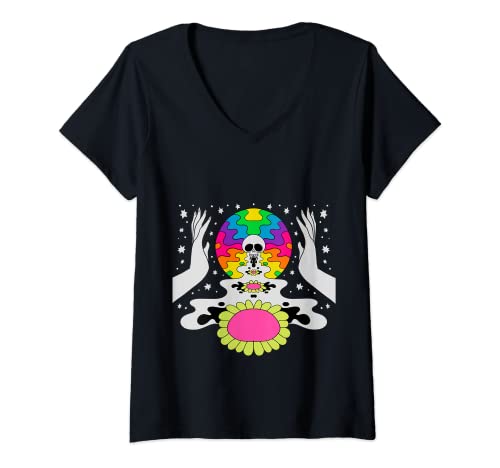 Mujer Psicodélico Abstracto Arte Desnudo Hippie Trippy Regalo Camiseta Cuello V