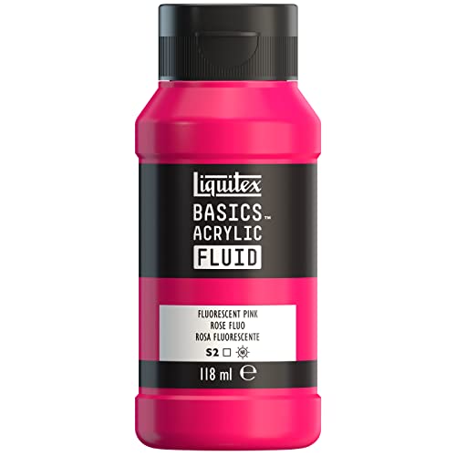 LIQUITEX Basics Fluid - Pintura acrílica de consistencia fluida, secado rápido, resistente a la luz, impermeable, acabado satinado permanente, bote 118 ml, rosa fluorescente