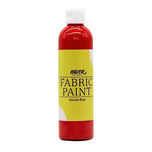 Nazca Colors Pintura Textil Roja 250ml – Pintura para Tela y Cuero Permanente ideal para Pintar Ropa, Camisetas, Jeans, Bolsas, Zapatillas de Tela y Piel – Gran Capacidad de Cobertura