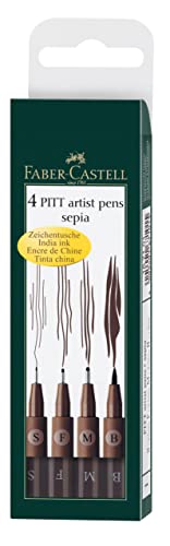Faber-Castell 167101 - Pack de 4 rotuladores Pitt diferentes grosores, color sepia