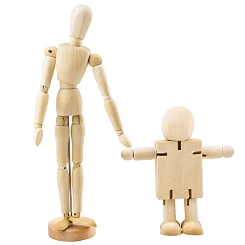 2 Pcs Maniquí de Humanos Madera Articulado Maniquíes Modelo de Dibujo, Cuerpo Humano Figura Articulada, Muñeco Madera Articulaciones Flexibles Artista, Mannekin Masculino