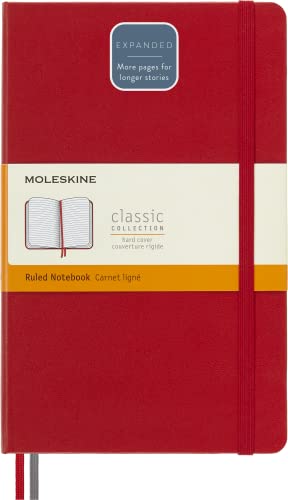 Moleskine - Cuaderno Clásico con Hojas de Rayas, Tapa Dura y Cierre con Goma Elástica, Tamaño Grande 13 x 21 cm, Color Rojo Escarlata, 400 páginas