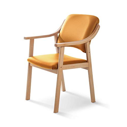 SUENOSZZZ - Silla de madera de haya barnizada, silla tapizada en polipiel color Mostaza. Silla para comedor, oficina, salón o habitación