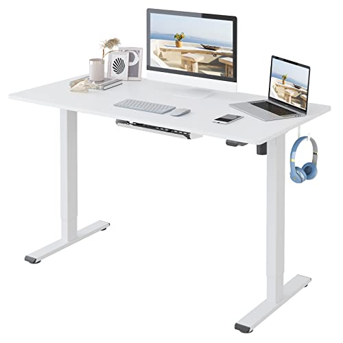 FLEXISPOT EG1 Escritorio de Pie con Tablero (Blanco, 100X60x1.6cm), Standing Desk, Escritorio Eléctrico Ordenador Mesa Gaming Ajustable en Altura con Tecla de 2 Botones Inteligente