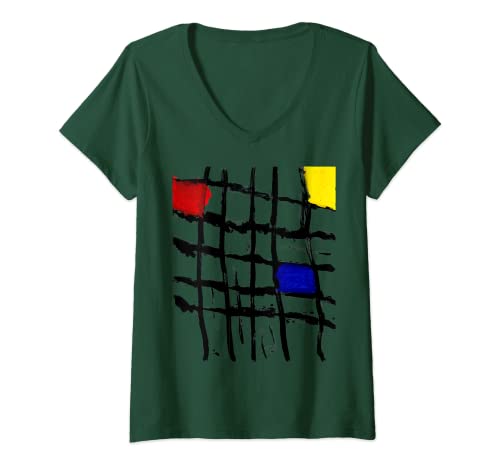 Mujer Reflections of Mondrian - Camisa de diseño Camiseta Cuello V