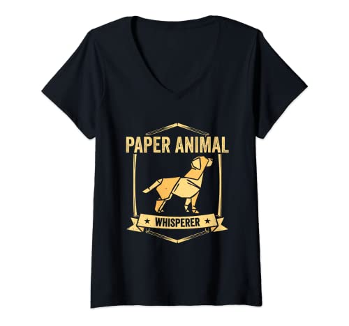 Mujer Susurrador de Animales de Papel Arte del Plegado Origami Camiseta Cuello V