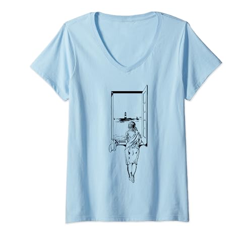 Mujer Mujer joven en una ventana - Bosquejo de Dali Camiseta Cuello V