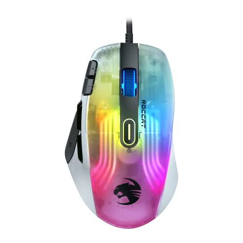 Roccat Kone XP - el ratón de Juego con iluminación 3D, Sensor óptico de 19 000 PPP, Rueda Krystal 4D, diseño de múltiples Botones e iluminación AIMO RGB, Blanco