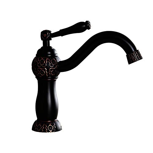 AXWT Yilong Estilo Europeo Negro Lave su Cara Escultura Agua del Grifo en el Cuarto de baño de la Etapa del Lavabo Antiguo Grifo de Agua fría Calor Sección Alta Todo Bronce Taps 360 ° Rotación