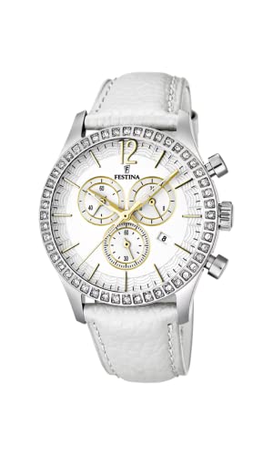 Reloj FESTINA Para Mujer F16590/B Outlet Caja de Acero inoxidable 316l Gris plata Correa de Cuero Blanco