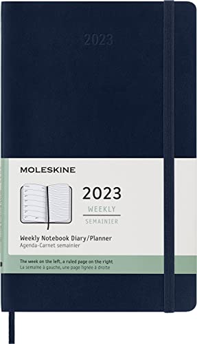 Moleskine Agenda Semanal 2023, Agenda Semanal de 12 Meses, Planificador Semanal, Tapa Blanda, Tamaño Grande 13 x 21 cm, Color Azul Zafiro