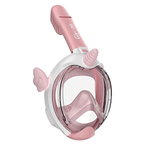 Glymnis Máscara de Buceo para Niños 180° Máscara Snorkel Anti-Fuga Gafas Cara Completa Linda Forma con Agente Antivaho Tamaño Universal para Todos Niños Rosa