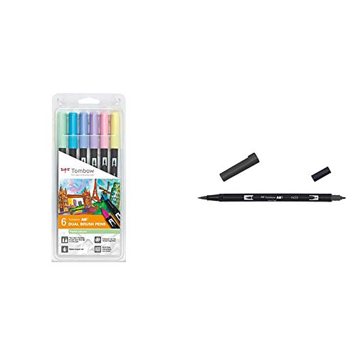 Tombow Set De 6 Rotuladores Dual Brush Colores Pastel Dual Brush-N25 Rotulador doble punta pincel negro