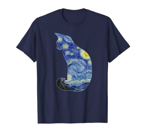 Van Gogh Noche Estrellada Gato Arte Van Gogh Pintura Estética Camiseta