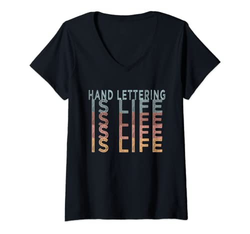 Mujer Lettering a mano es vida retro palabras de color Camiseta Cuello V
