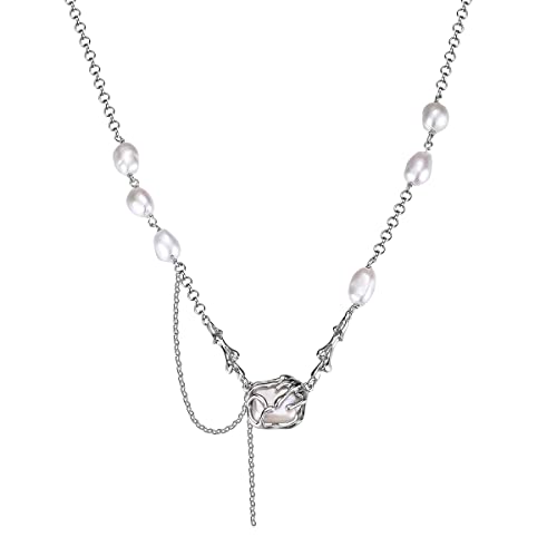 BERW Cuadrado barroco perla colgante S925 plata esterlina personalidad collar nicho femenino frío viento clavícula cadena