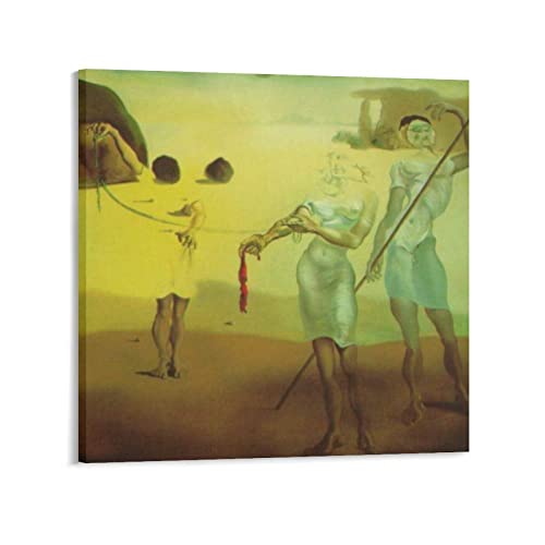 Póster de pintura de Playa encantada con tres gracias fluidas por Salvador Dalí, obras de arte geniales, arte de pared, impresiones en lienzo para colgar, 20 x 20 pulgadas (50 x 50 cm)