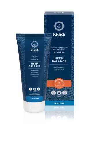 khadi NEEM BALANCE Champú ayurvédico, 100% vegano, sin siliconas ni sulfatos, contra la caspa y el picor, el Neem alivia el picor inflamatorio del cuero cabelludo, cosmética natural certificada 200ml