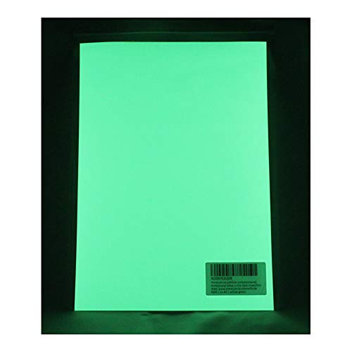 Lámina lumínica Premium: Lámina de color que se ilumina, papel lumínico profesional, lámina fosforescente, adhesivo de pared DIY, papel para manualidades luminoso, vinilo de pared DIY, lámina con luz negra, papel UV (material: aluminio-estroncio) (A4, Amarillo-Verde)