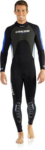 Cressi Morea Man Monopiece Wetsuit 3mm Traje de Buceo Neopreno para los Hombres, Negro/Azul, M