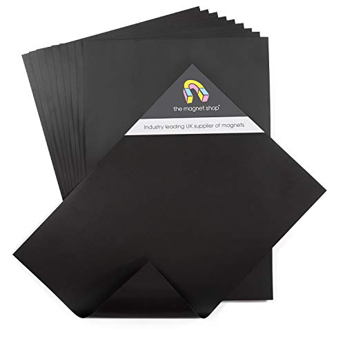 The Magnet Shop Láminas magnéticas - Imanes para manualidades, láminas flexibles de 0,4 mm para el almacenamiento de troqueles, arte o para hacer sus propios imanes de nevera - Paquete de 10 Negro A4