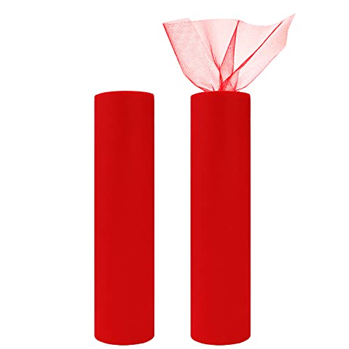 HANDI STITCH Rollo Tul Rojo (Pack de 2) 30 cm x 25 m por Rollo Tela de Tul Poliéster Red para Fiestas de Cumpleaños, Envolver Regalos, Bodas, Decoraciones, Manualidades, Lazos, Falda Tutú, Disfraces