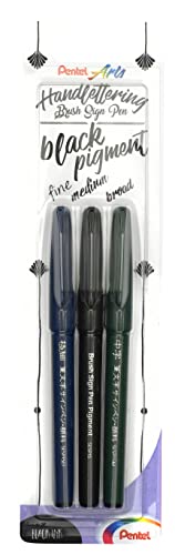 Pentel XSESP15/3 Brush Sign Pen Pigment Black Ink Edition - Lápiz de caligrafía con punta de pincel flexible, 3 grosores de trazo, tinta pigmentada, color negro